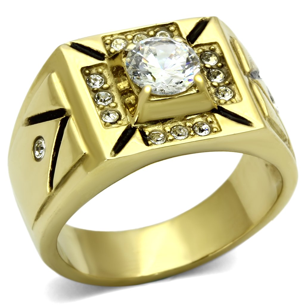 IP Gold(Ion Plating) Stainless Steel Ring with AAA Grade CZ  in Clear