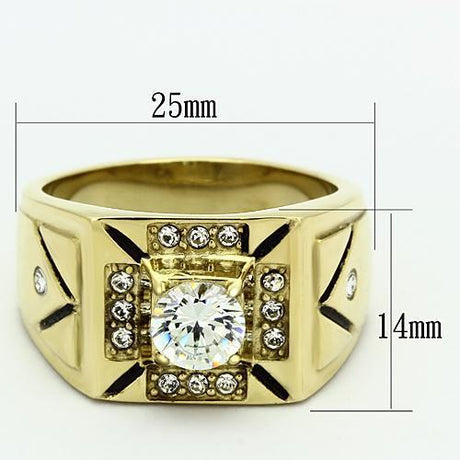 IP Gold(Ion Plating) Stainless Steel Ring with AAA Grade CZ  in Clear