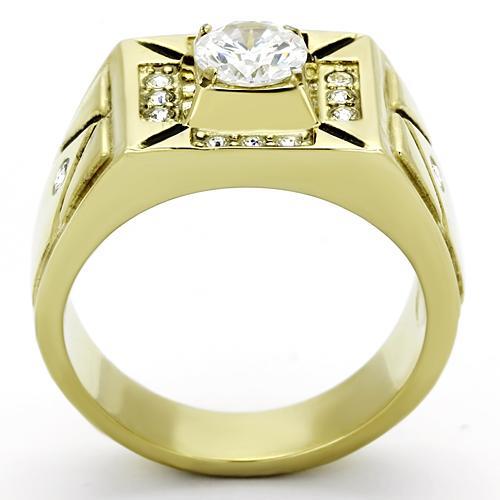IP Gold(Ion Plating) Stainless Steel Ring with AAA Grade CZ  in Clear