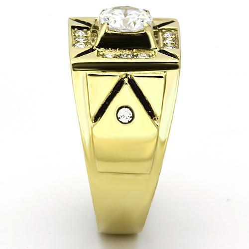 IP Gold(Ion Plating) Stainless Steel Ring with AAA Grade CZ  in Clear