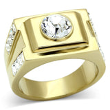 IP Gold(Ion Plating) Stainless Steel Ring with Top Grade Crystal  in Clear
