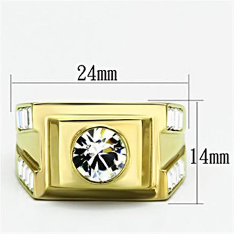 IP Gold(Ion Plating) Stainless Steel Ring with Top Grade Crystal  in Clear