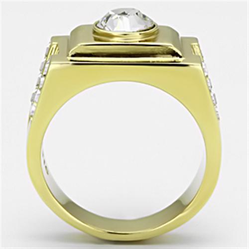 IP Gold(Ion Plating) Stainless Steel Ring with Top Grade Crystal  in Clear
