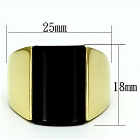 IP Gold(Ion Plating) Stainless Steel Ring with Semi-Precious Onyx in Jet