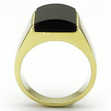 IP Gold(Ion Plating) Stainless Steel Ring with Semi-Precious Onyx in Jet