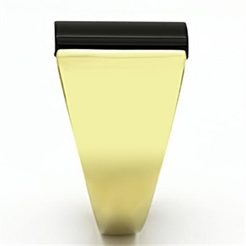 IP Gold(Ion Plating) Stainless Steel Ring with Semi-Precious Onyx in Jet