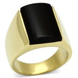 IP Gold(Ion Plating) Stainless Steel Ring with Semi-Precious Onyx in Jet