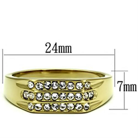 IP Gold(Ion Plating) Stainless Steel Ring with Top Grade Crystal  in Clear