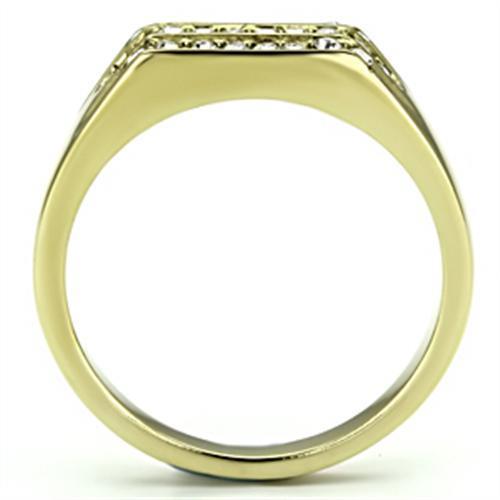 IP Gold(Ion Plating) Stainless Steel Ring with Top Grade Crystal  in Clear