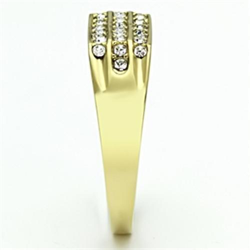IP Gold(Ion Plating) Stainless Steel Ring with Top Grade Crystal  in Clear
