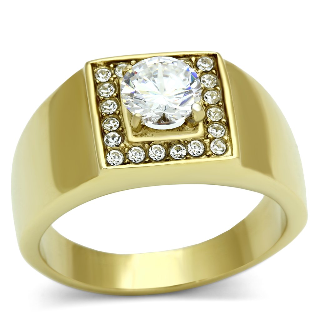 IP Gold(Ion Plating) Stainless Steel Ring with AAA Grade CZ  in Clear