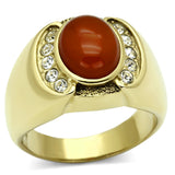 IP Gold(Ion Plating) Stainless Steel Ring with Semi-Precious Agate in Siam