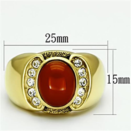 IP Gold(Ion Plating) Stainless Steel Ring with Semi-Precious Agate in Siam