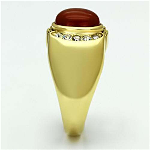 IP Gold(Ion Plating) Stainless Steel Ring with Semi-Precious Agate in Siam