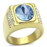 IP Gold(Ion Plating) Stainless Steel Ring with Synthetic Synthetic Glass in Light Sapphire