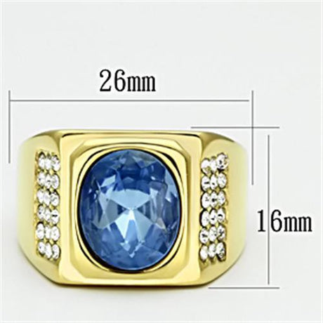 IP Gold(Ion Plating) Stainless Steel Ring with Synthetic Synthetic Glass in Light Sapphire