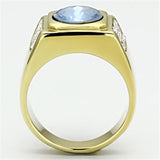 IP Gold(Ion Plating) Stainless Steel Ring with Synthetic Synthetic Glass in Light Sapphire