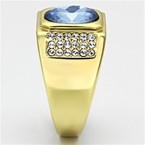 IP Gold(Ion Plating) Stainless Steel Ring with Synthetic Synthetic Glass in Light Sapphire