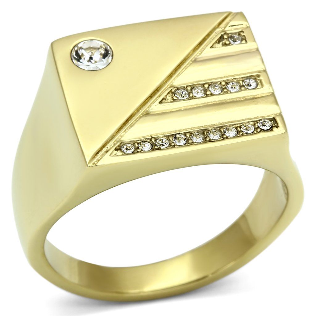 IP Gold(Ion Plating) Stainless Steel Ring with Top Grade Crystal  in Clear