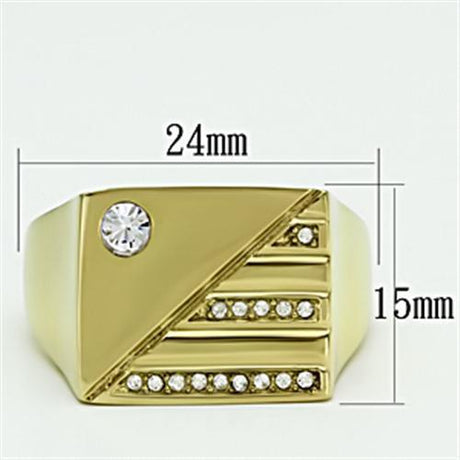 IP Gold(Ion Plating) Stainless Steel Ring with Top Grade Crystal  in Clear