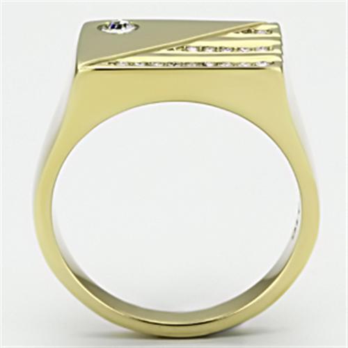 IP Gold(Ion Plating) Stainless Steel Ring with Top Grade Crystal  in Clear