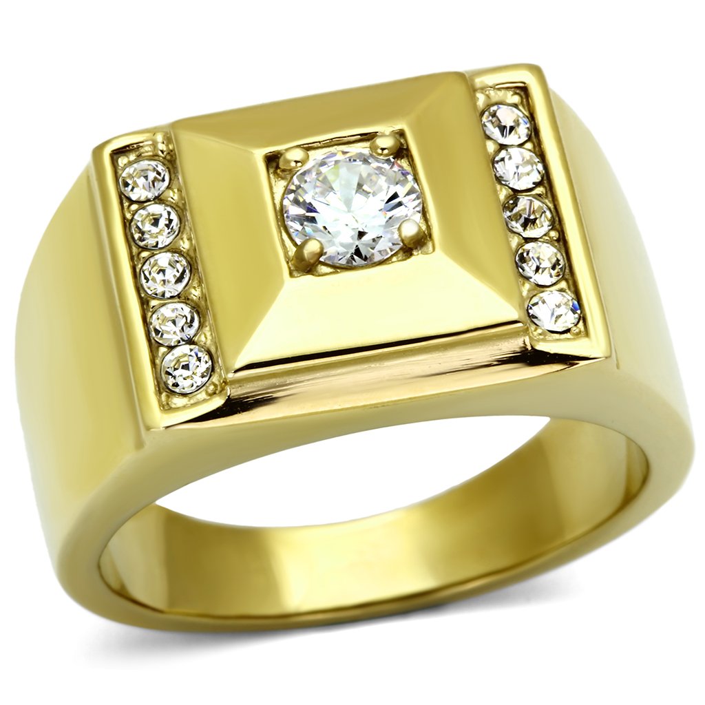 IP Gold(Ion Plating) Stainless Steel Ring with AAA Grade CZ  in Clear
