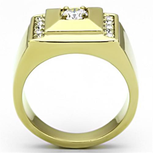 IP Gold(Ion Plating) Stainless Steel Ring with AAA Grade CZ  in Clear