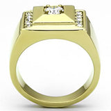 IP Gold(Ion Plating) Stainless Steel Ring with AAA Grade CZ  in Clear