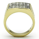 Two-Tone IP Gold (Ion Plating) Stainless Steel Ring with Top Grade Crystal  in Clear