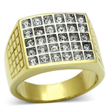 Two-Tone IP Gold (Ion Plating) Stainless Steel Ring with Top Grade Crystal  in Clear