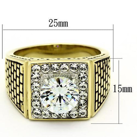 Two-Tone IP Gold (Ion Plating) Stainless Steel Ring with AAA Grade CZ  in Clear