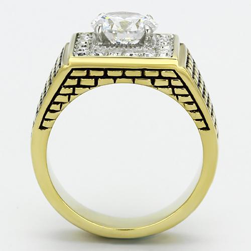 Two-Tone IP Gold (Ion Plating) Stainless Steel Ring with AAA Grade CZ  in Clear