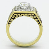 Two-Tone IP Gold (Ion Plating) Stainless Steel Ring with AAA Grade CZ  in Clear