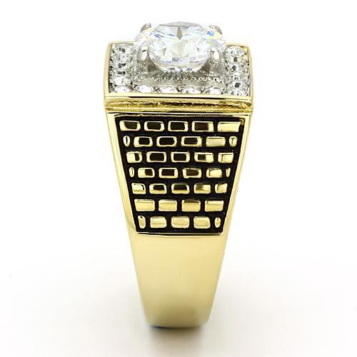 Two-Tone IP Gold (Ion Plating) Stainless Steel Ring with AAA Grade CZ  in Clear