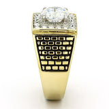 Two-Tone IP Gold (Ion Plating) Stainless Steel Ring with AAA Grade CZ  in Clear