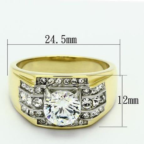 Two-Tone IP Gold (Ion Plating) Stainless Steel Ring with AAA Grade CZ  in Clear