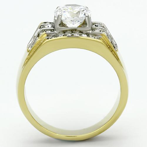Two-Tone IP Gold (Ion Plating) Stainless Steel Ring with AAA Grade CZ  in Clear