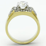 Two-Tone IP Gold (Ion Plating) Stainless Steel Ring with AAA Grade CZ  in Clear