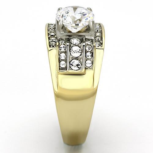 Two-Tone IP Gold (Ion Plating) Stainless Steel Ring with AAA Grade CZ  in Clear