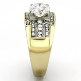 Two-Tone IP Gold (Ion Plating) Stainless Steel Ring with AAA Grade CZ  in Clear