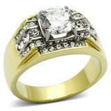 Two-Tone IP Gold (Ion Plating) Stainless Steel Ring with AAA Grade CZ  in Clear