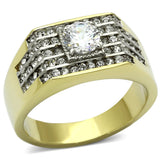 Two-Tone IP Gold (Ion Plating) Stainless Steel Ring with AAA Grade CZ  in Clear