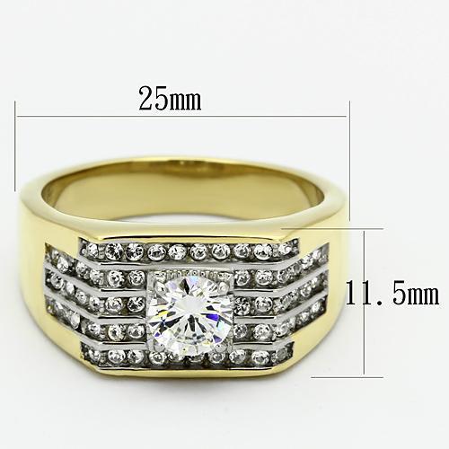 Two-Tone IP Gold (Ion Plating) Stainless Steel Ring with AAA Grade CZ  in Clear