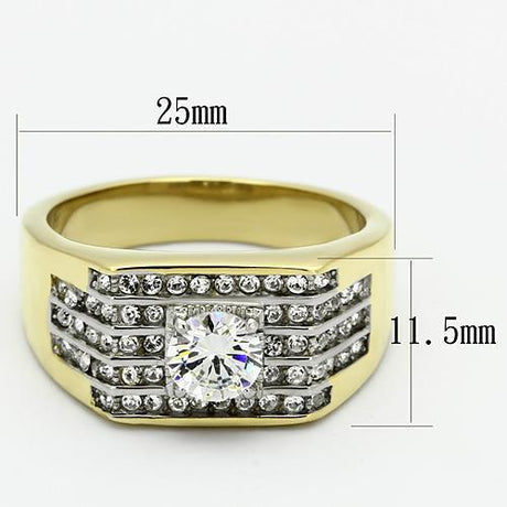 Two-Tone IP Gold (Ion Plating) Stainless Steel Ring with AAA Grade CZ  in Clear