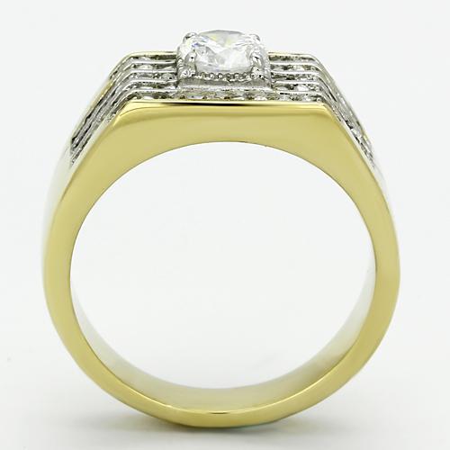 Two-Tone IP Gold (Ion Plating) Stainless Steel Ring with AAA Grade CZ  in Clear