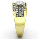 Two-Tone IP Gold (Ion Plating) Stainless Steel Ring with AAA Grade CZ  in Clear