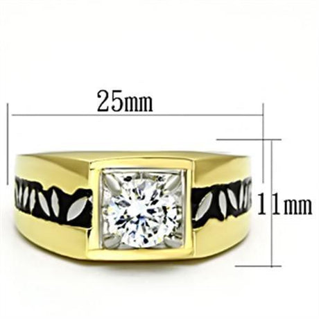 Two-Tone IP Gold (Ion Plating) Stainless Steel Ring with AAA Grade CZ  in Clear