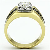 Two-Tone IP Gold (Ion Plating) Stainless Steel Ring with AAA Grade CZ  in Clear