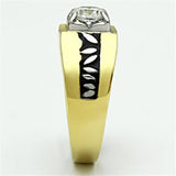 Two-Tone IP Gold (Ion Plating) Stainless Steel Ring with AAA Grade CZ  in Clear