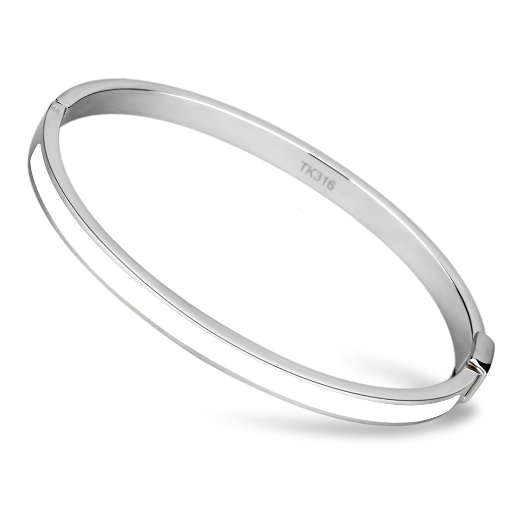 High polished (no plating) Stainless Steel Bangle with Epoxy  in White